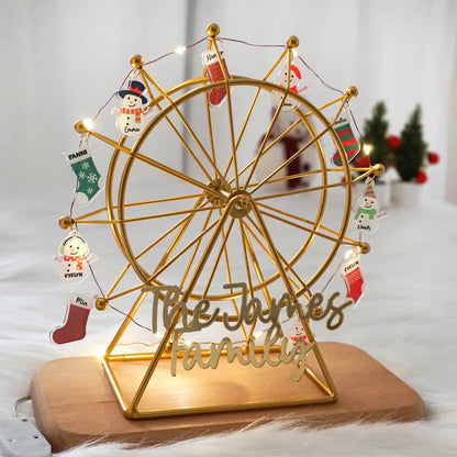 Personalized Family Name Ornaments, Snowman Ferris Wheel Decorations, Snowman Christmas Night Lamps, 2024 Holiday Gift Ideas, and Snowman-Themed Ornaments.