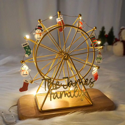 Personalized Family Name Ornaments, Snowman Ferris Wheel Decorations, Snowman Christmas Night Lamps, 2024 Holiday Gift Ideas, and Snowman-Themed Ornaments.
